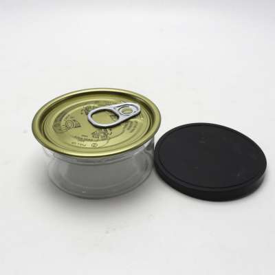 empty  pet 100ml clear cans with silver aluminum  caps and plastic lids  TC-124K