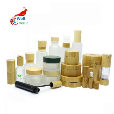 5g 15g 30g 50g 100g bamboo cosmetic packaging glass jar with bamboo lid 10ml 30ml bamboo essential oil roll on bottle BJ-236C